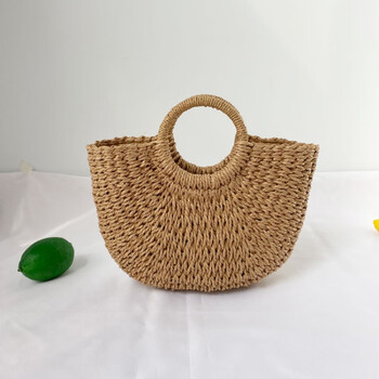 nafandu草编包网红编织包斜跨单肩沙滩度假包手提大容量草包手工包 咖