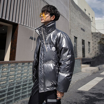 新款亮面加厚短款羽绒服男白鸭绒潮牌学生面包服潮流帅气亮面银色xl
