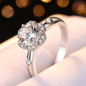 美印情 莫桑钻戒花苞石50分1克拉订结求婚戒指豪华感礼物送女友 d-e