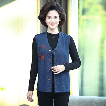 欧瑾妈妈牛仔马甲女春夏外套中老年加肥大码坎肩无袖宽松薄款马夹背心
