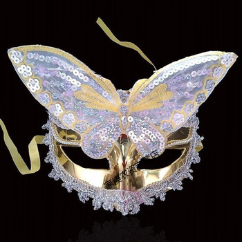 舞会表演面具圣诞节面具公主蝴蝶面具女半脸儿童面具 金色-240