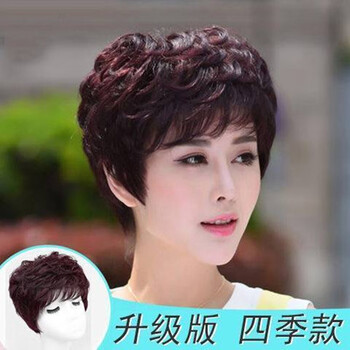 最饰短发纹理烫 妈妈短卷发中老年真人发丝 全真发假发女头套 递针顶