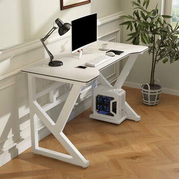 碳纤维纹理书桌带主机板电脑桌椅组合 白腿白面【长120*宽60*高75cm】