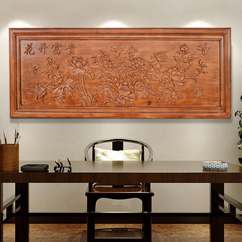 画办公室实木雕刻挂件中式客厅背景装饰画公司开业牌匾额立体浮雕画