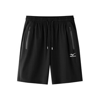 美津浓(mizuno)户外短裤男士冰丝夏季速干裤黑色透气五分裤男