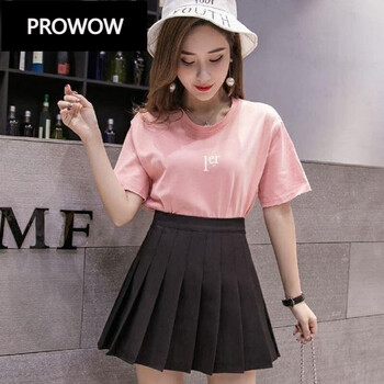 prowow百褶裙女夏学生短裙高腰软妹a字裙显瘦百褶裙子半身裙黑色短裙