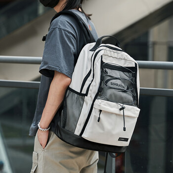 七匹狼双肩包男大容量新款时尚休闲书包男大学生高中生运动背卡其色