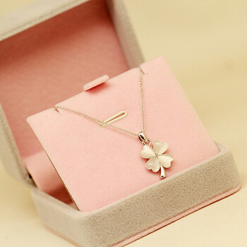 可颖a韩版时尚四叶草吊坠韩国甜美精致人工猫眼石女短款锁骨项链白链