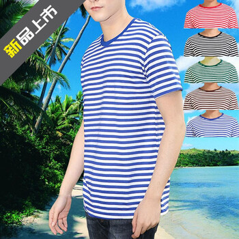 t恤条纹半袖男女打底衫港风怀旧海军杉水手服 短袖:海魂衫蓝白条纯色