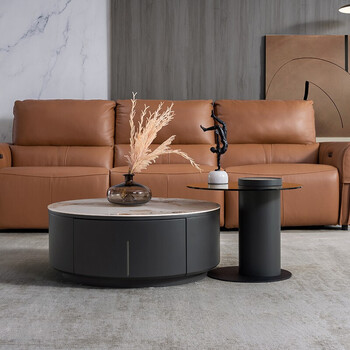 芝华仕意式简约岩板茶几组合圆桌边几客厅家具pt059 茶几 15天发货