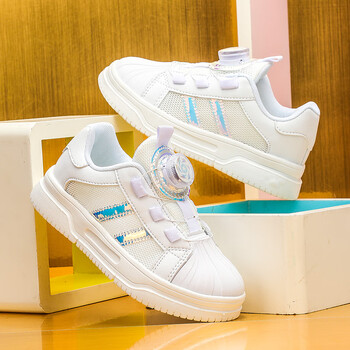 ygrp儿童运动鞋夏季男童纽扣板鞋单网小学生校园活动小白鞋白色27