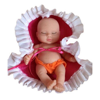 全胶可以洗澡入水手掌巴掌大可爱迷你娃娃仿真睡觉婴儿宝宝玩具 桔红