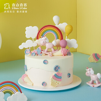 壹客儿童生日蛋糕网红ins独角兽芒果奶油蛋糕深圳同城配送 彩虹独角兽