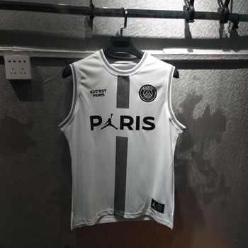 巴黎圣日耳曼aj联名款足球服背心男女款刺绣训练服单上衣 巴黎白色
