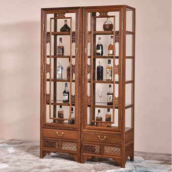 崖豆木)酒柜展示柜实木酒水柜隔断柜实木陈列柜玻璃柜仿古储物柜层架