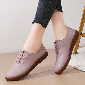 摩乐图软皮皮鞋女牛筋底真皮妈妈皮鞋中年软底孕妇鞋一脚蹬女鞋平底单