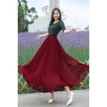 半身裙女夏季交谊舞舞蹈720度飘逸跳舞裙子广场舞长裙大摆裙定制 枣