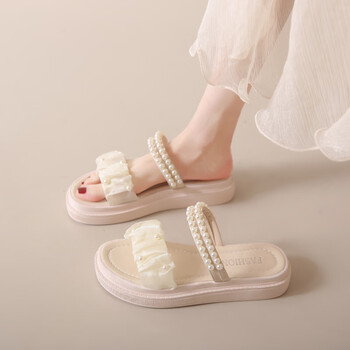 热风网红拖鞋外穿ins潮2023年夏季新款珍珠仙女风两穿厚底小香风凉鞋