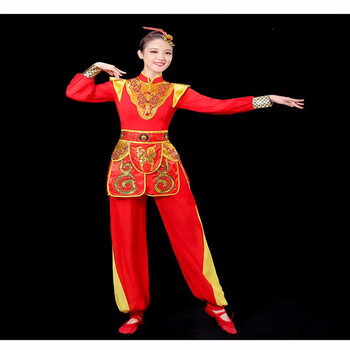 打鼓服演出服新款飘逸中国风喜庆水鼓腰鼓锣鼓队套装舞龙舞狮服装 女