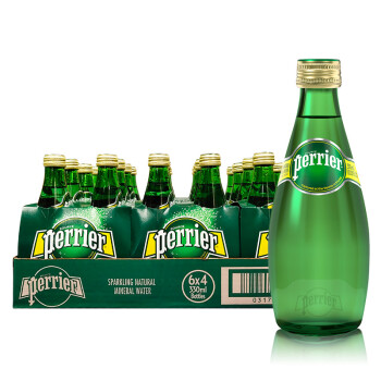 巴黎水（Perrier） 含气天然矿泉水玻璃瓶 法国进口果味气泡水 330mL 24瓶 1箱原味