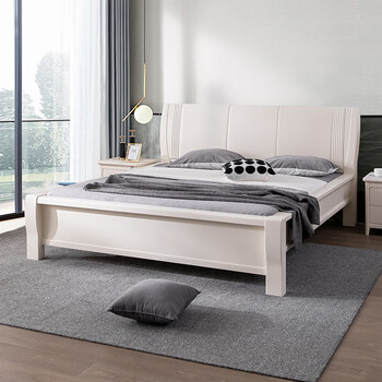 意特尔 简约现代大款白色内嵌式1.8米中式实木床2.0*2.0米主卧大床2.