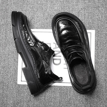 ldvey男士平头休闲宽头皮鞋大头新款感商务英伦风防滑通勤脚宽低帮