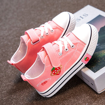 帆布鞋女童2022秋季新款中大童休闲软底运动板鞋女孩低帮布鞋 粉色 27