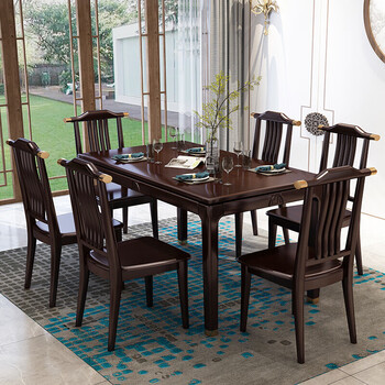 雄卓餐桌实木餐桌新中式饭桌子长方形餐桌古典餐桌餐厅家具一桌6椅
