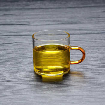 ulknn 高硼硅玻璃小茶杯带把透明功夫茶杯玻璃品茗杯小把杯 金把120ml
