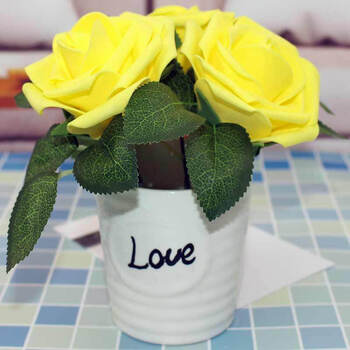 花跳舞兰仿真花套装假花客厅餐桌玫瑰娟花束欧式家居 柠檬黄月季花