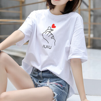 妙松t恤女夏季新款体恤印花上衣ins潮t恤衫 8801[手比心] m