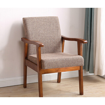 鲁普顿实木靠背椅带扶手电脑椅书桌椅家用沙发椅单人麻将椅子布艺老人