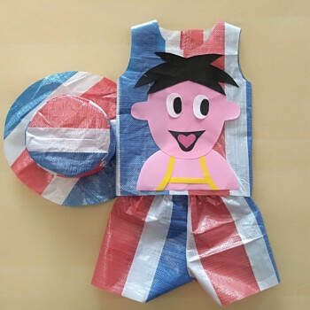 儿童环保衣服男女孩走秀服装亲子手工diy制作幼儿园塑料袋时装秀 深