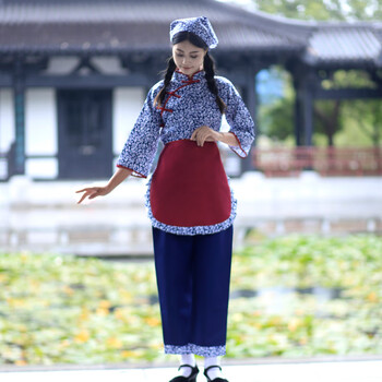 阿庆嫂演出服纯棉新款碎花村姑演出服客家采茶舞服装女阿庆嫂网红农村