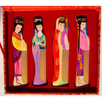 可狄常州梳篦常州梳篦特产手绘四美女木梳子工艺礼品礼盒套装纸手纸