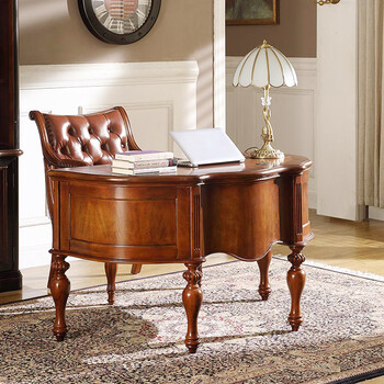 美式大书桌欧式大班台老板写字桌 实木乡村书台别墅半圆弧形书桌 1.