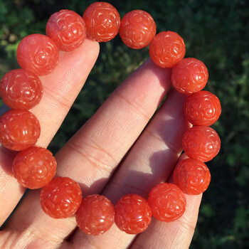 矿保山南红玛瑙柿子满肉回纹珠男女款手链苏工原创川料回纹珠手串12mm