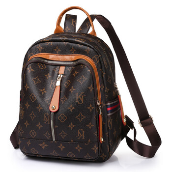 酷奇袋鼠真1皮老花双肩背包女2022新款潮时尚大容量百搭防盗旅行款式