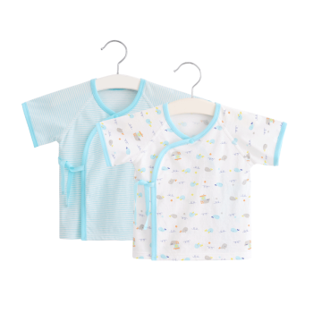 盛哲卡新生儿衣服婴儿短袖上衣纯棉0-3个月薄款2件装夏季 蓝色（2件装） 52码 无骨缝制