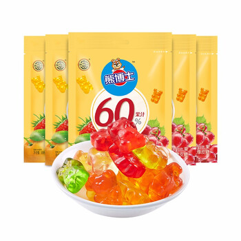 徐福记熊博士60果汁橡皮糖儿童糖果休闲零食下午茶综合水果糖袋装300g