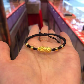 足金貔貅 4金珠 黑绳手链