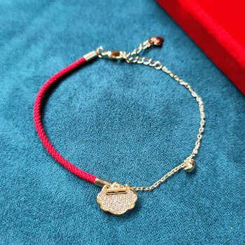 珠泰兔年本命年新年红绳半绳金色编织手链国潮复古长命锁玉兔手链微镶