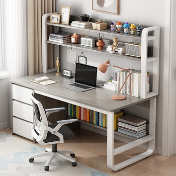 鲁普顿书桌书架一体桌用学生学习桌简约现代带抽屉卧室电脑桌办公桌子