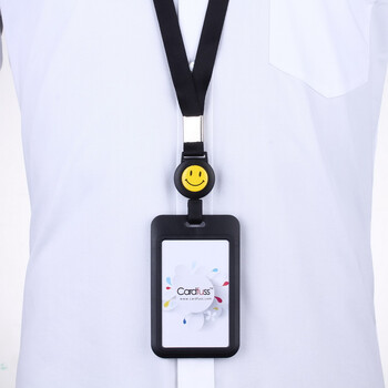 时尚设计工作证卡套带笑脸配伸缩一体扣挂绳可拉伸打卡工作牌定制门禁