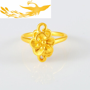 老凤凰黄金戒指女款花朵戒指花开富贵金戒指简约时尚花头戒送妈妈女友