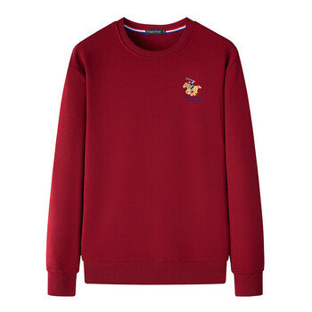 保罗骑士春秋卫衣长袖男士套头休闲男装宽松大码圆领卫衣 酒红色 xxxl