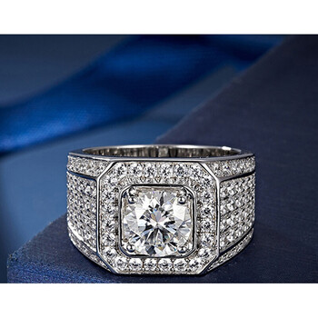 满天星活口男士饰品轻奢戒指食指莫桑石镶钻男戒925银简约时尚豪华