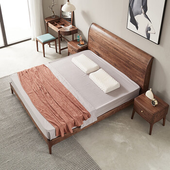 得樟全屋家具定制北美黑胡桃木双人实木床轻奢现代简约婚床卧室家具1