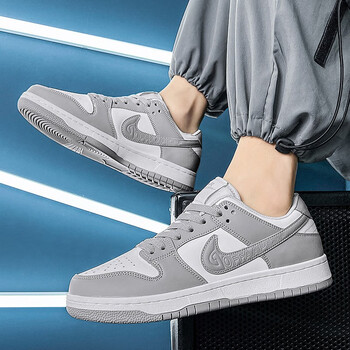 黑白熊猫休闲运动鞋aj1篮球鞋学生板鞋低帮童鞋子 白浅灰(aj-6188) 37