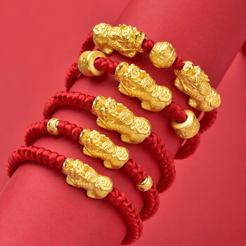 999黄金貔貅转运珠手链女红绳手绳男招财聚财皮丘貔恘足金新款首饰